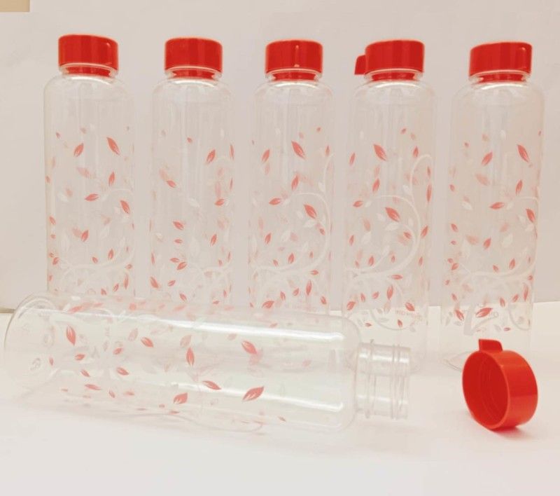 anjanaware Crystal Water Bottle for Fridge, for Home Office Gym School Unbreakable BPA free 1000 ml Bottle  (Pack of 6, Red, PET, Plastic)
