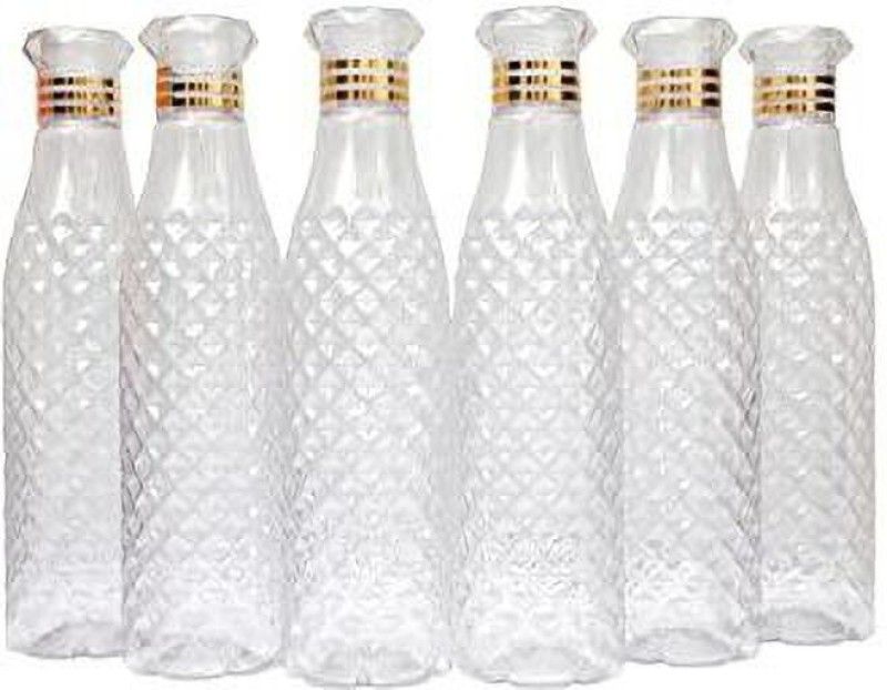 riyafitness Fridge Water Bottle Crystal Clear Diamond Pattern, Transparent Plastic Bottle 1000 ml Bottle  (Pack of 6, Clear, Plastic)