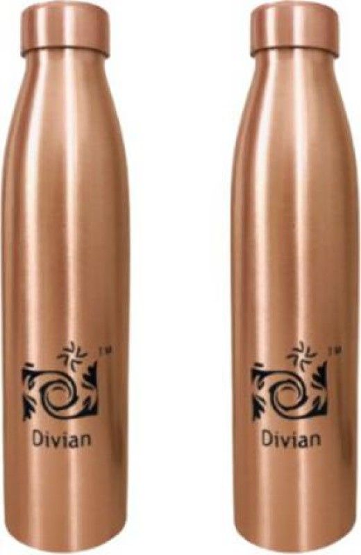 Divian Pure Copper Bottle 950 ml Bottle  (Pack of 2, Copper, Copper)
