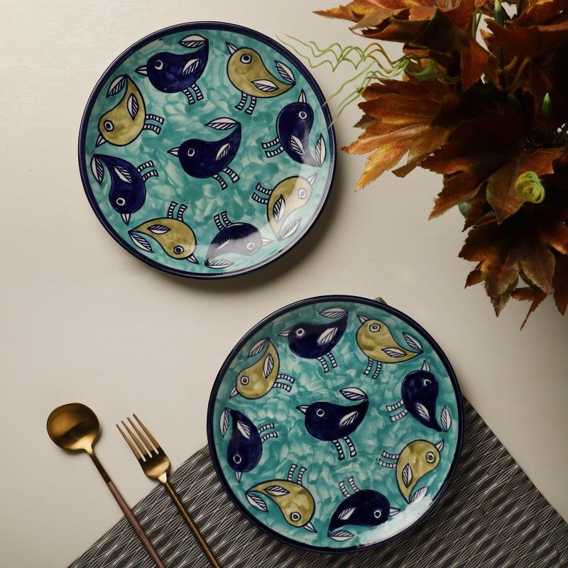 THE DECOR MART Whimsical Birds Dinner Plate Dinner Plate  (Pack of 3, Microwave Safe)