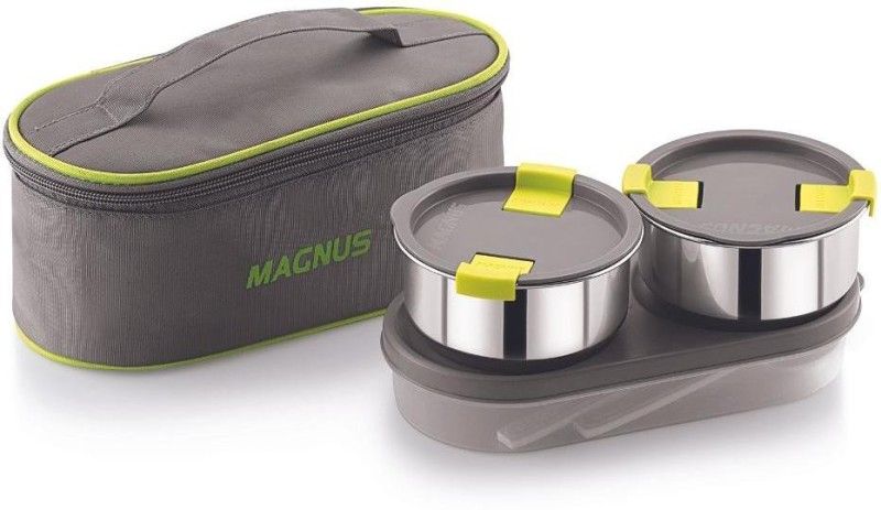 Magnus Olive-3 Steam Lock Airtight Stainless Steel Container Lunch Pack with Soft Pouch 3 Containers Lunch Box  (950 ml)