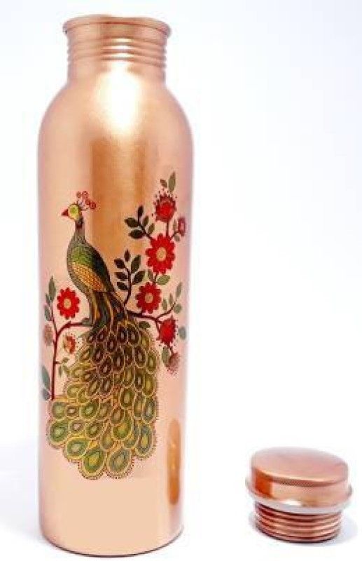 YVC Seamless Peacock Printed lacker Coated Copper Bottle 950 ml Bottle  (Pack of 1, Brown, Copper)