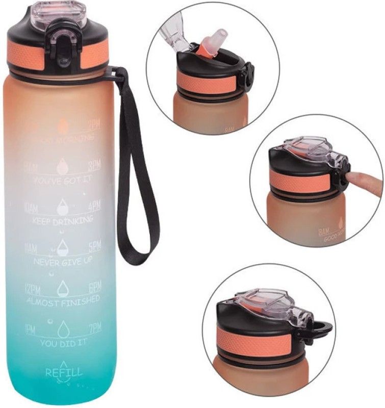 Water Bottle with Time Marked,Water bottle for office ,gym 1000 ml 1000 ml Bottle  (Pack of 1, Multicolor, Glass)
