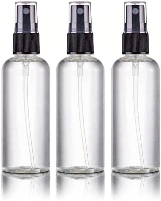 M.C. PIPWALA Refillable Super Fine Black Mist Empty Spray Transparent Bottles 100ml 100 ml Spray Bottle  (Pack of 3, Clear, Plastic)