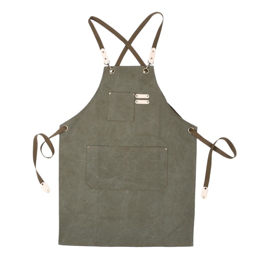 Denim Canvas Wear Apron / Painting / Hairdressing / Barista Restaurant Apron Anti-Dirty Overalls Green ， Washed Denim Apron