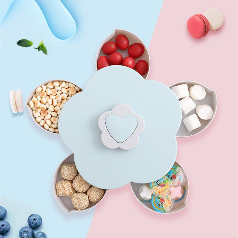 Rotating Snack Platter Multifunction Petal Shape Storage Box Candy Nut For Home Party Telescopic Organizer