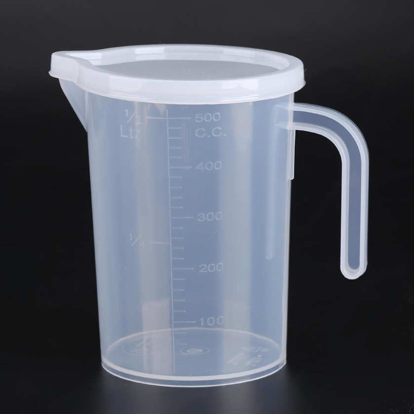 500/1000ml Plastic Clear Measuring Cup Jug Pour/Spout Kitchen Tool +Handle & Lid