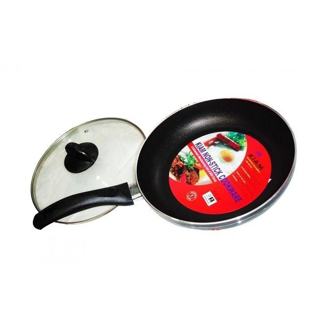 Non Stick Fry Pan 28cm With Glass Lid - Silver and Black