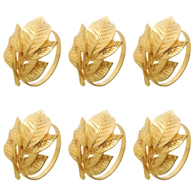 6Pcs Alloy Napkin Ring Exquisite Napkin Buckle Holder Table Decoration en Leaf Napkin Rings for Dinner Party Wedding