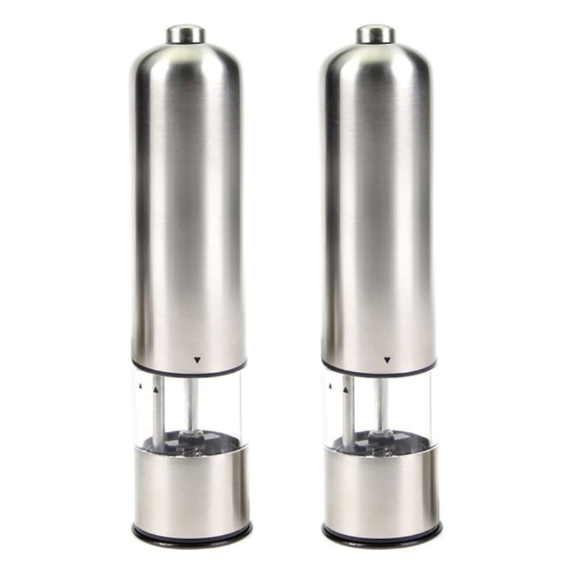 2Pcs Electric Stainless Steel Salt Mill Pepper Mill Spice Mill Silver with Lamp