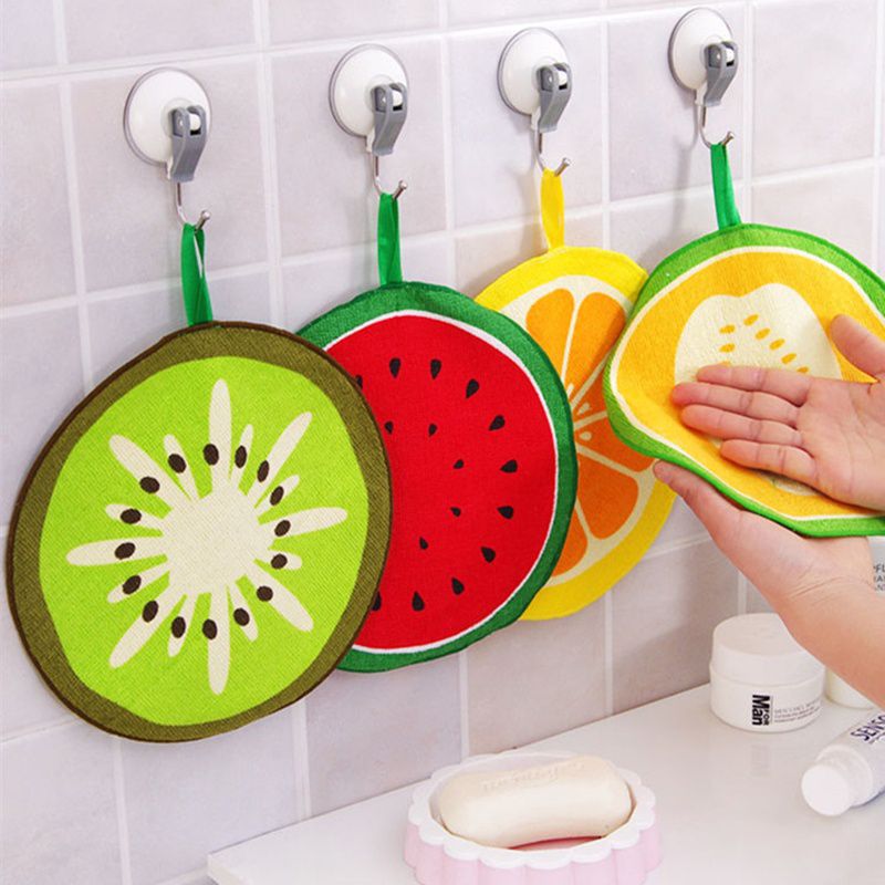Lovely Fruit Print Hanging Kitchen Towel Microfiber Quick-Dry Cleaning Rag Dish Cloth Wiping Napkin Absorbing Cloth
