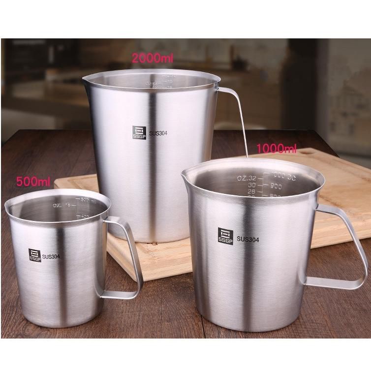 500/1000/2000ML Stainless Steel Baking Cooking Measure Stir Kitchen Pour Measuring Cup Kitchen DIY Tool - 1000ml
