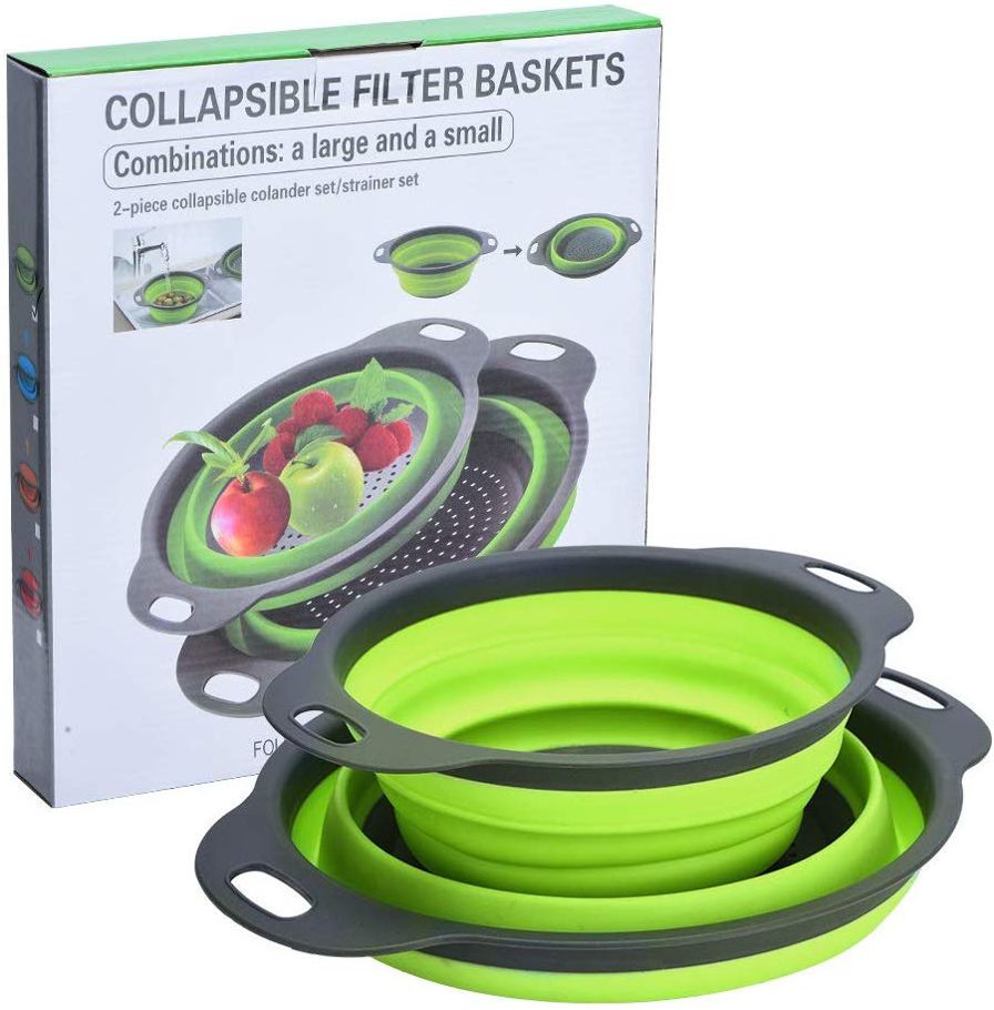 2pcs Set Foldable / Collapsible Food-grade Safety Silicone Filter Strainers Baskets with Handle ,Collapsible Filter Basket.