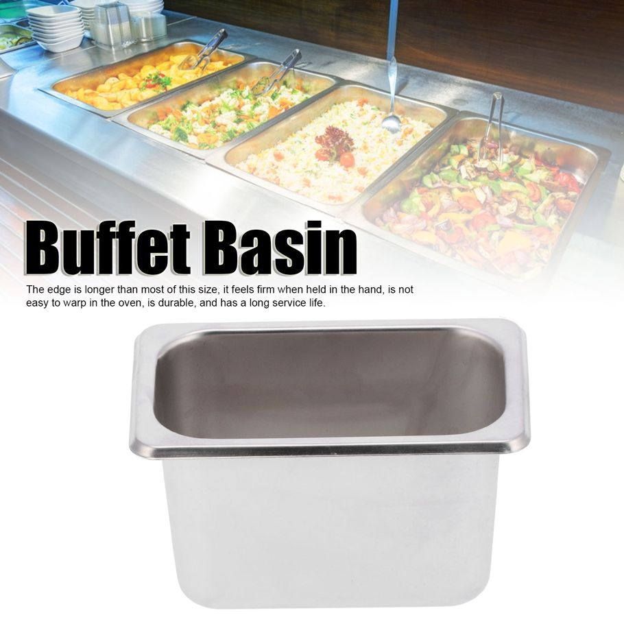 Stainless Steel Basin Food Bowl Buffet Insulation Counter for Canteen Hotels Kitchen