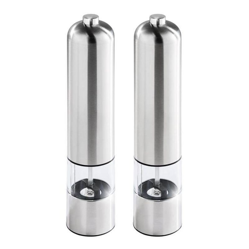 Durable Press style round pepper grinder Electric Mill in Stainless Steel, Salt Mill (Salt) or Pepper Mill-Silver Color-With light