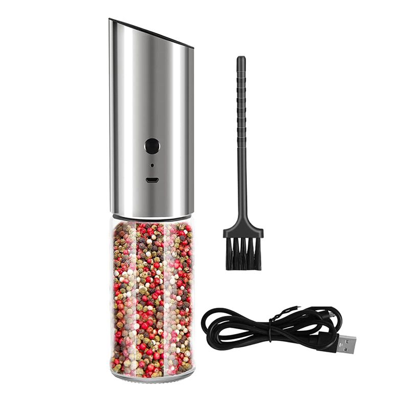 1 Piece Salt and Pepper Mill Electric USB Spice Mill Rechargeable Electric Salt Mill Adjustable Ceramic Grinder