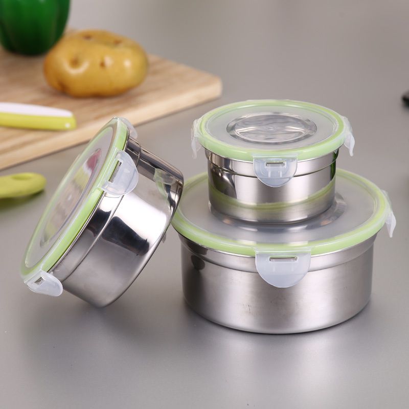 3Pcs Round Lunch Box Stainless Steel Lunch Box 280/500 / 900Ml Leakproof Lunch Box