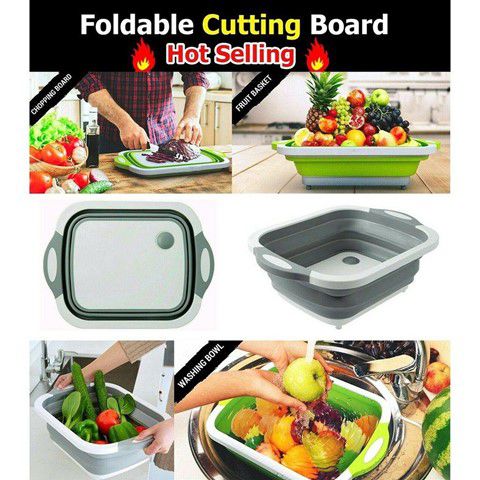 Multifunction Foldable Chopping Board Washing Basket,Collapsible Dish Tub Basin Cutting Board Colander, Vegetable Fruit Wash and Drain Sink Storage Basket, Space Saving for Kitchen Home