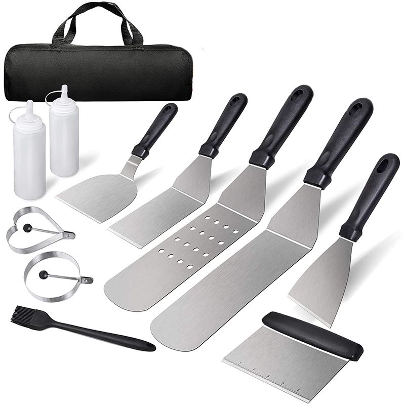 Grill Pan Accessory Set, Flat-Top Grill Spatula Set, with Carrying Bag Heat-Resistant Grill Spatula