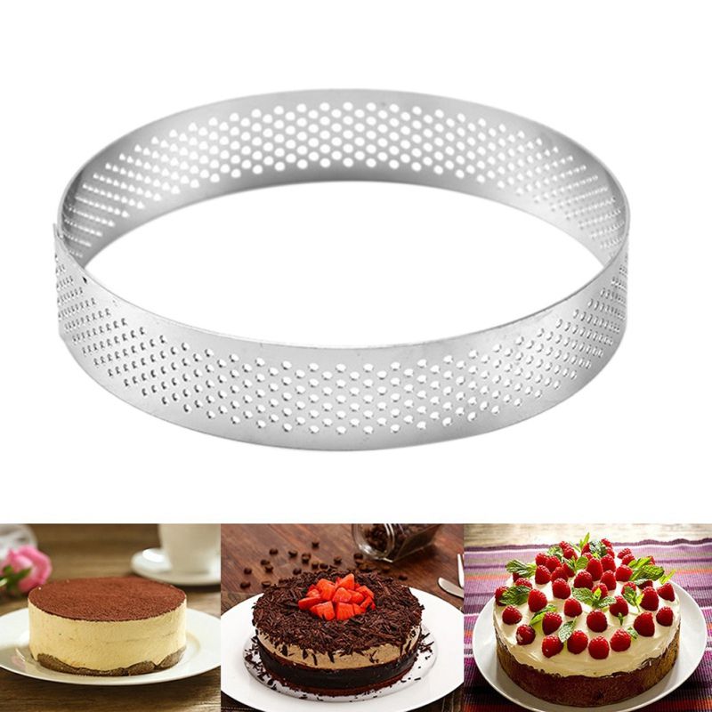 2Pc 20Cm Round Cake Hole Molds Stainless Steel Mousse Cake Tart Ring Pizza Dessert Diy Decor Mould Kitchen Baking Tool