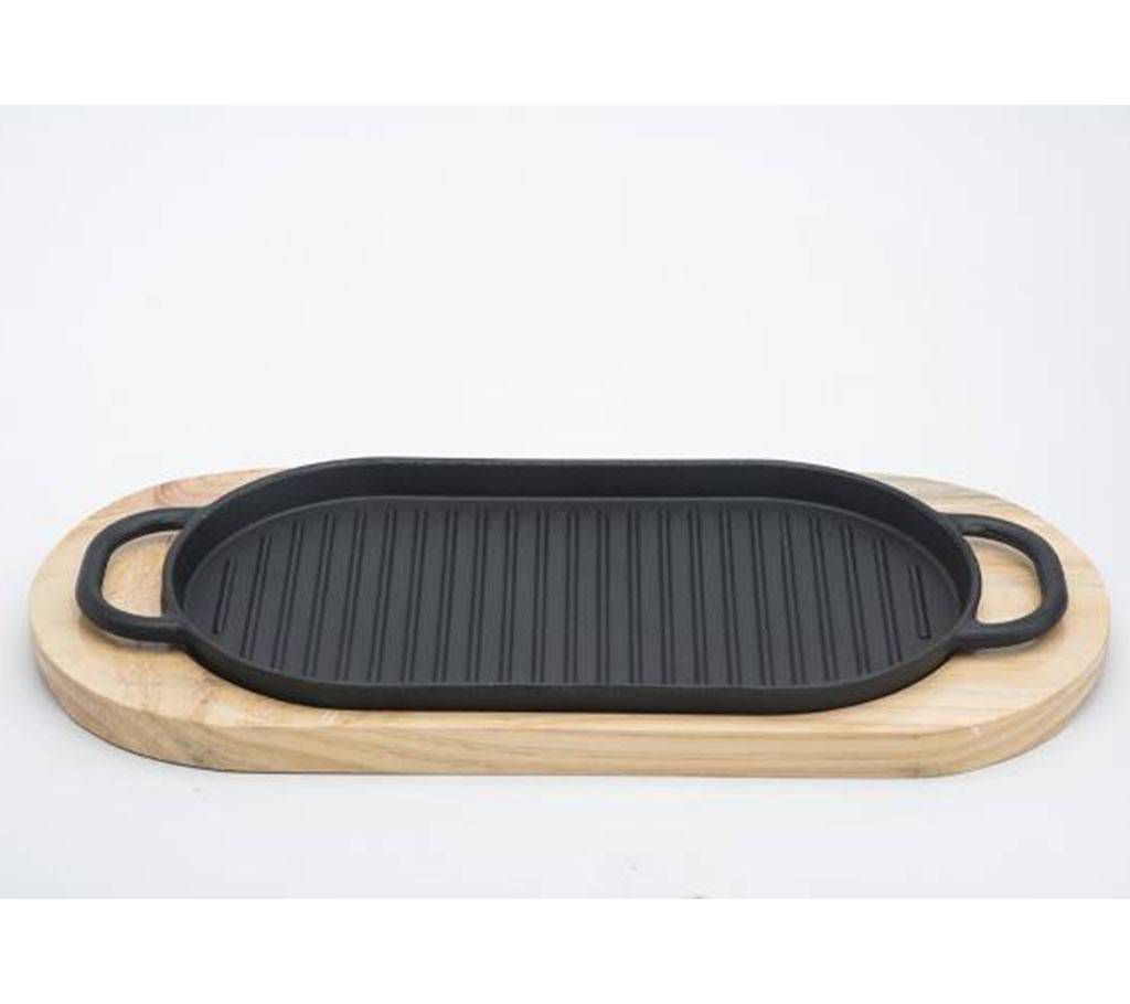 Cast Iron Sizzler Dish With Wooden Tray