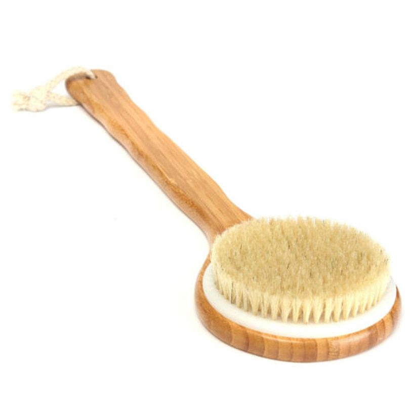 Natural Bristle Long Wooden Handle Bath Shower Body Back Brush Spa Scrubber Exfoliate Away Roughness Dirt Healthier Silkier Skin