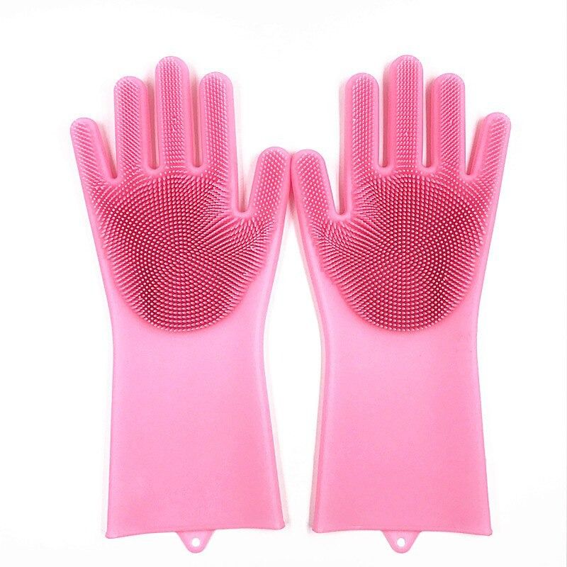 1 Pair Cleaning Gloves Magic Silicone Dishwashing Scrubber Dish Washing Sponge Rubber Scrub Gloves Kitchen Cleaning