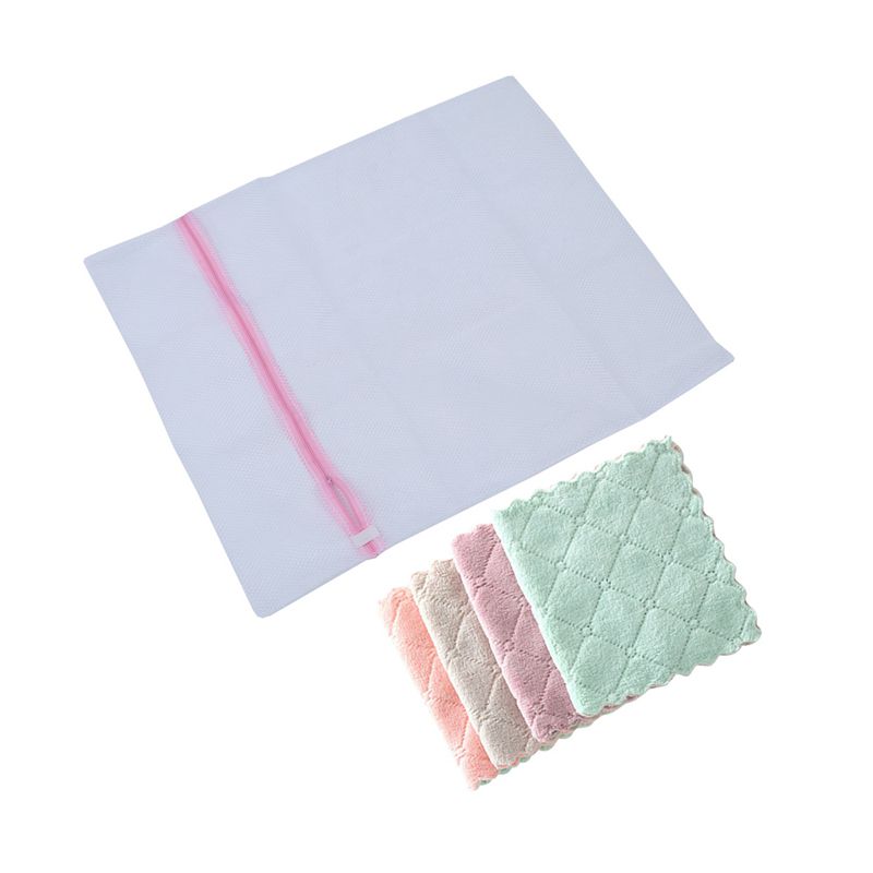 1 Pcs Laundry Mesh Net Washing Bag 60 X 50cm & 10Pcs Super Absorbent Microfiber Kitchen Dish Cloth Random Color