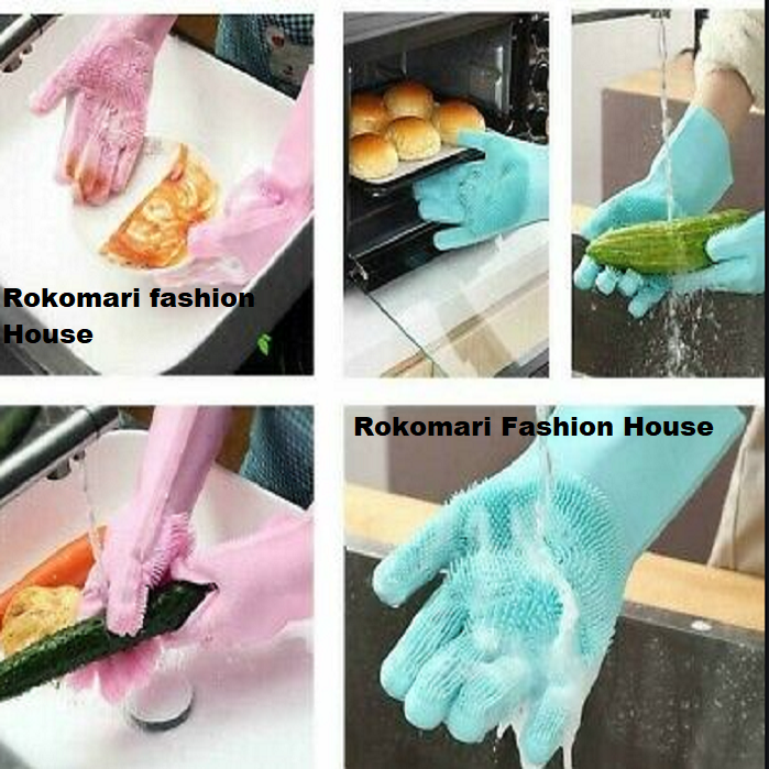 Silicone Dish Washing Kitchen Hand Gloves 2pcs ( Multicolor ) - Hand Gloves - Hand Gloves - Hand Gloves - Hand Gloves