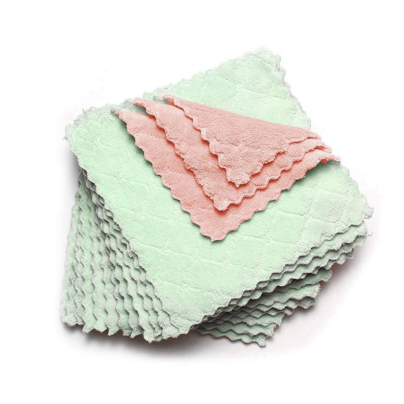 Dish Cloths, Absorbent Towels Coral Velvet Dishcloths Nonstick Oil Fast Drying Washcloths 12 Pack,10X10In