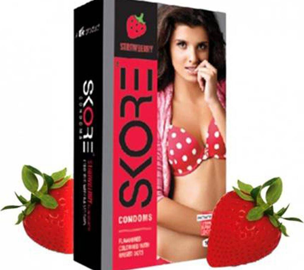 Skore Strawberry Flavor Condom-Pack Of 10Pcs