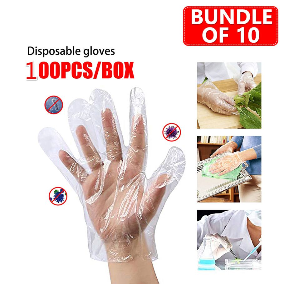 Disposable Gloves Latex Free Food Service Handling Prep Poly Gloves for Cooking, Kitchen, BBQ, Cleaning, Anti-Touch-100 Pcs (Bundle of 10 pcs)