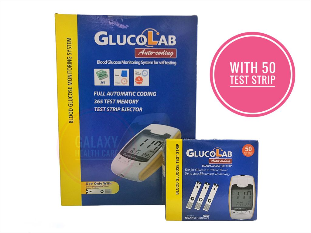 Glucolab Blood Glucose Meter, Vial of 25 strips free with 50 test Strip Combo