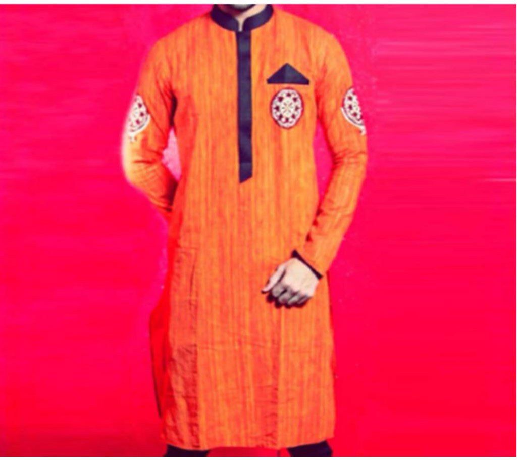 Men's Cotton Embroidery Semi Long Punjabi