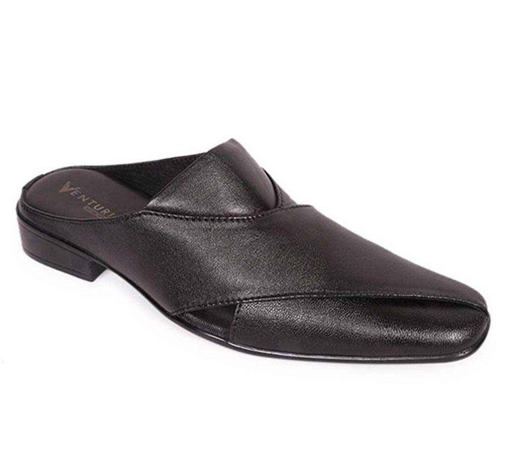 Venturini Men's Black Soft Leather Heel Sandal

