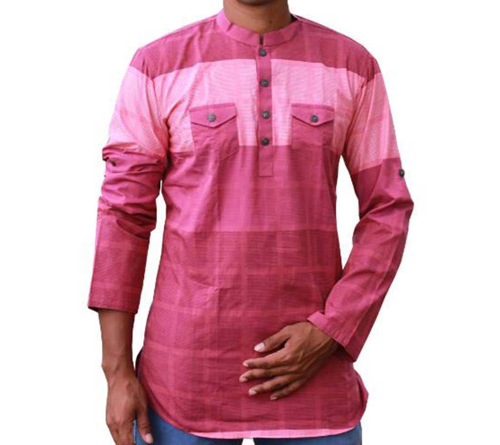 Mens Pink Printed Cotton Katua