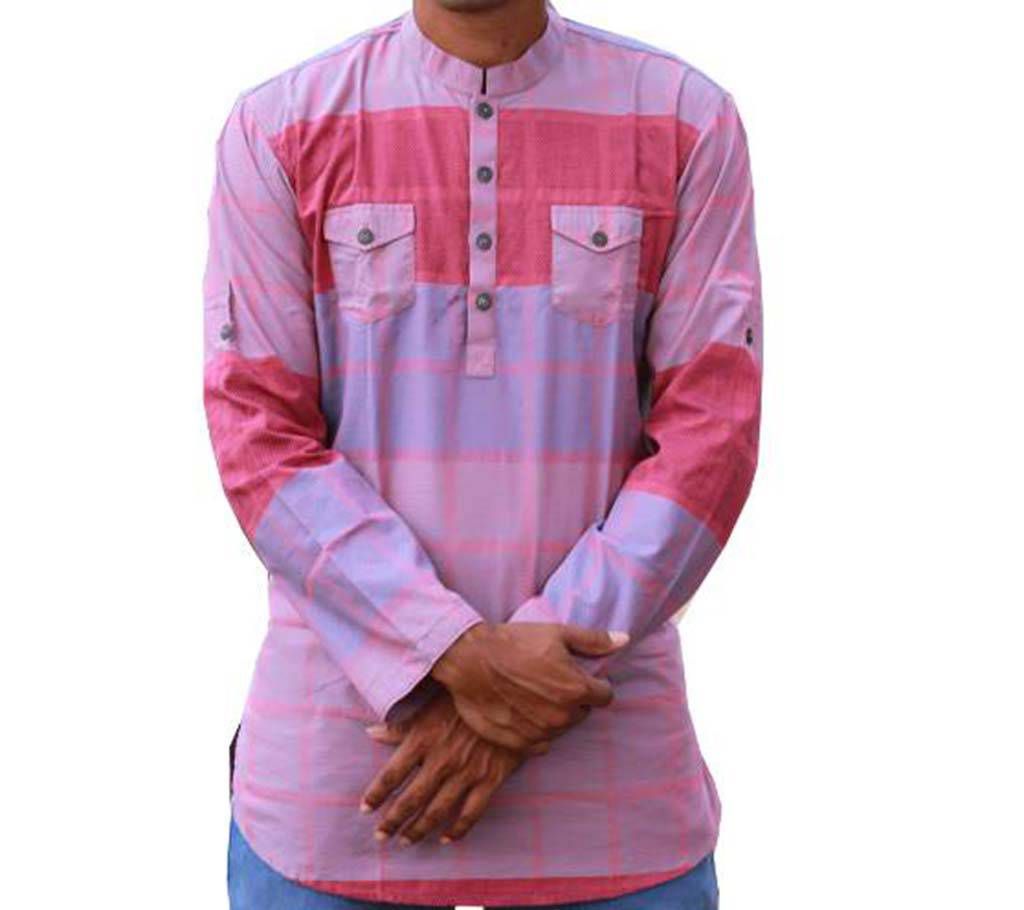 Mens Light Pink Printed Cotton Katua