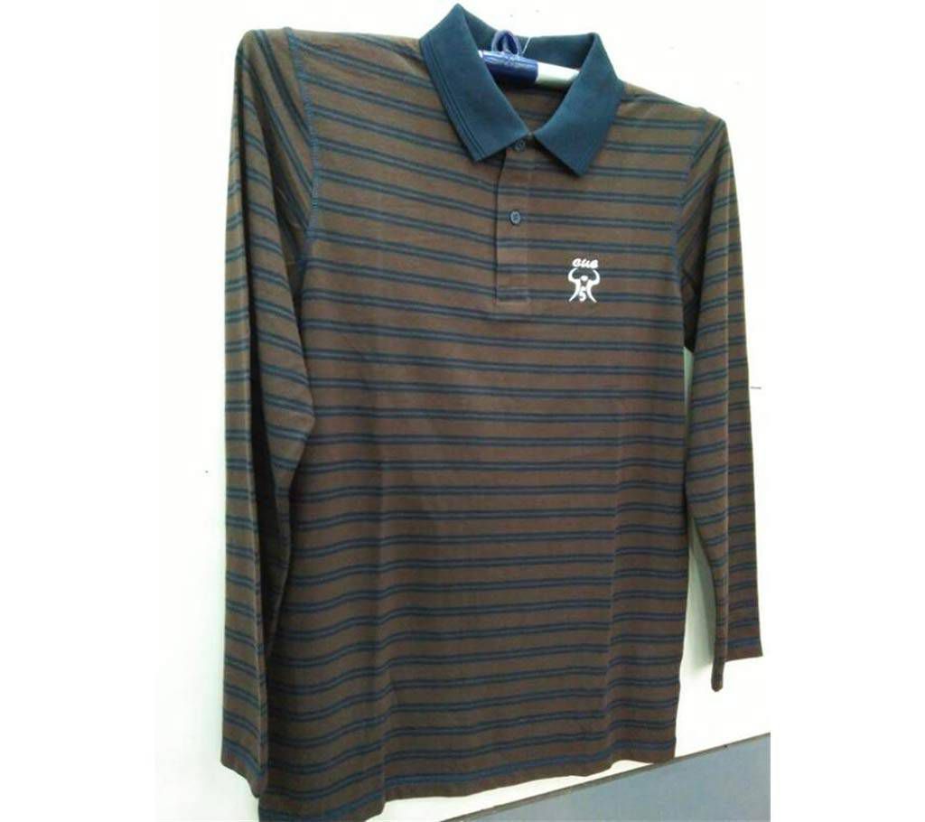 Cue five chocolate stripe polo shirt