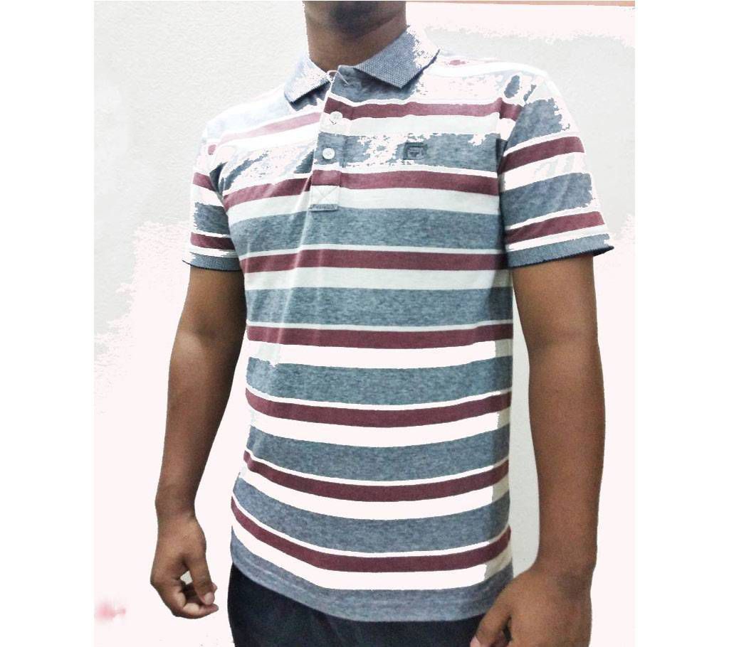 Multi-Color Striped Cotton Polo Shirt for Men