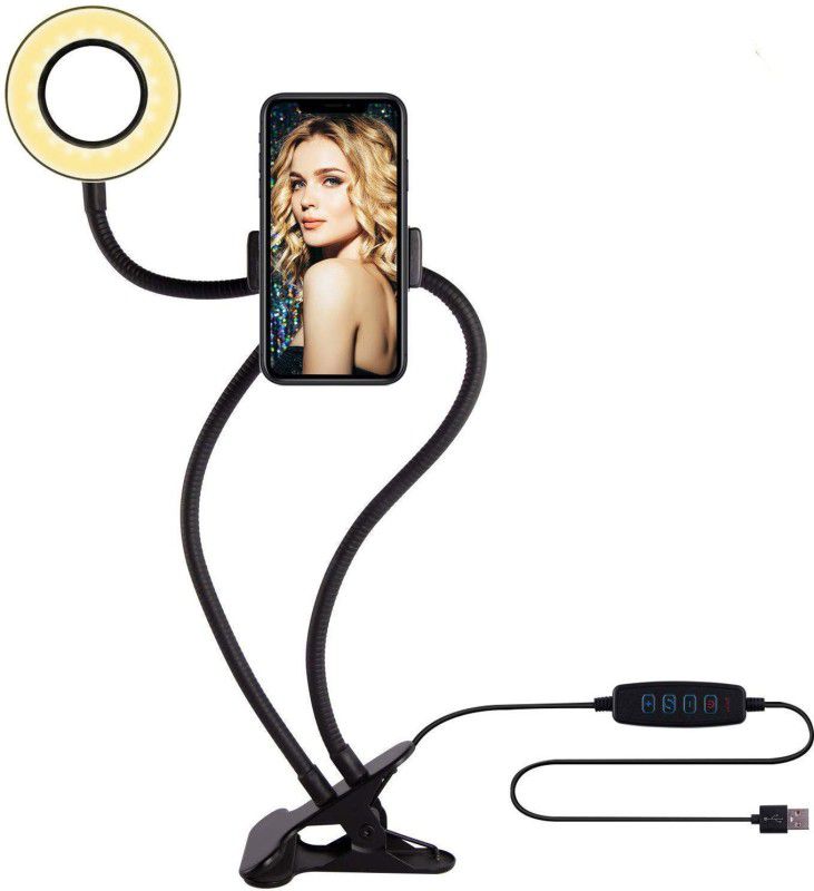 Dilurban Professional Live Stream Phone Camera Flash Light, Selfie Ring Light with Cell Phone Holder Stand for Live Stream / Makeup, Clip Lazy Bracket for Cell Phone Ring Flash  (Black)
