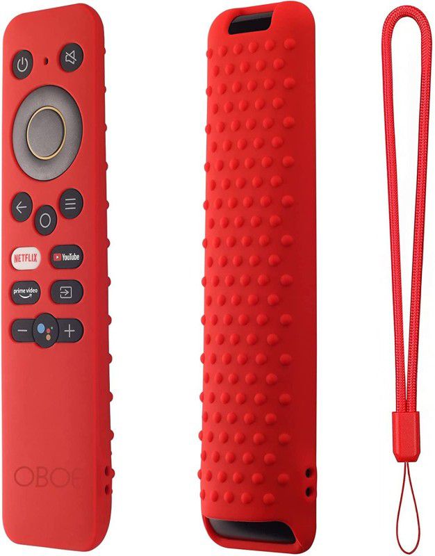 Oboe Front & Back Case for REALME Smart LED TV Remote Full Wrap Protective Washable Anti-Lost Remote Cover with Loop 1  (Red, Shock Proof, Silicon, Pack of: 1)