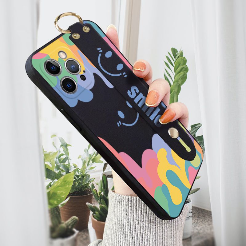 Jizetin for iPhone 12 Pro Max Wrist Strap Case Soft Candy Color Splash Ink Cover Ultra Thin Anti Fall Liquid Silicone Phone Case