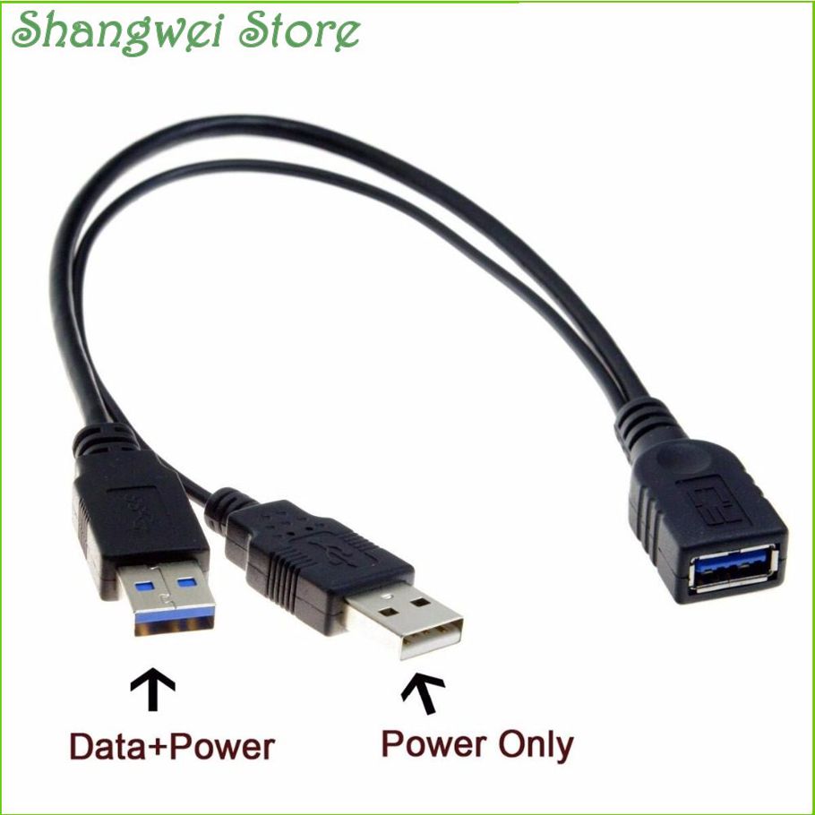 Black USB 3.0 Female to Dual USB Male Extra Power Data Y Extension Cable for 2.5\" Mobile Hard Disk