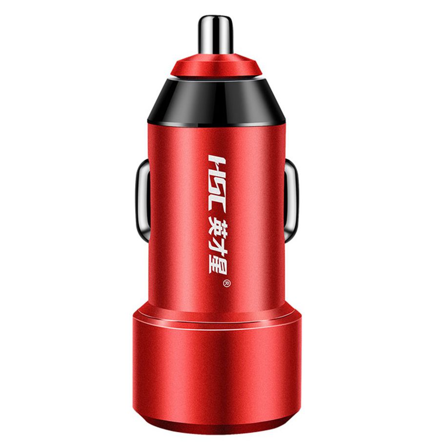HSC-YC32 MINI Car Charger Aluminum Alloy Double USB Fast Charge Car ChargerRed
