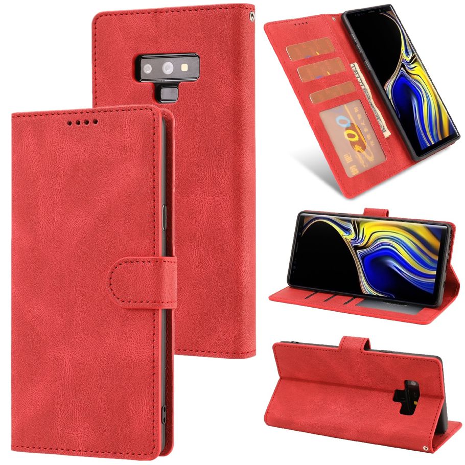 （Ready Stock)For Samsung Galaxy Note9 Fantasy Classic Skin-feel Calfskin Texture Magnetic Buckle Horizontal Flip PU Leather Case with Holder & Card Slot & Wallet(Red)