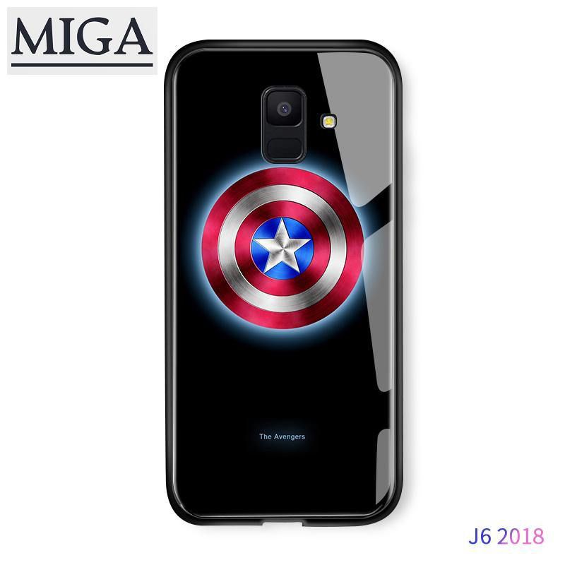 For Samsung Galaxy J6 2018 J6 Plus 2018 Case Luminous Avengers Marvel Superhero Captain America Ironman Phone Cases Glow in Dark Tempered Glass Back Casing Cover