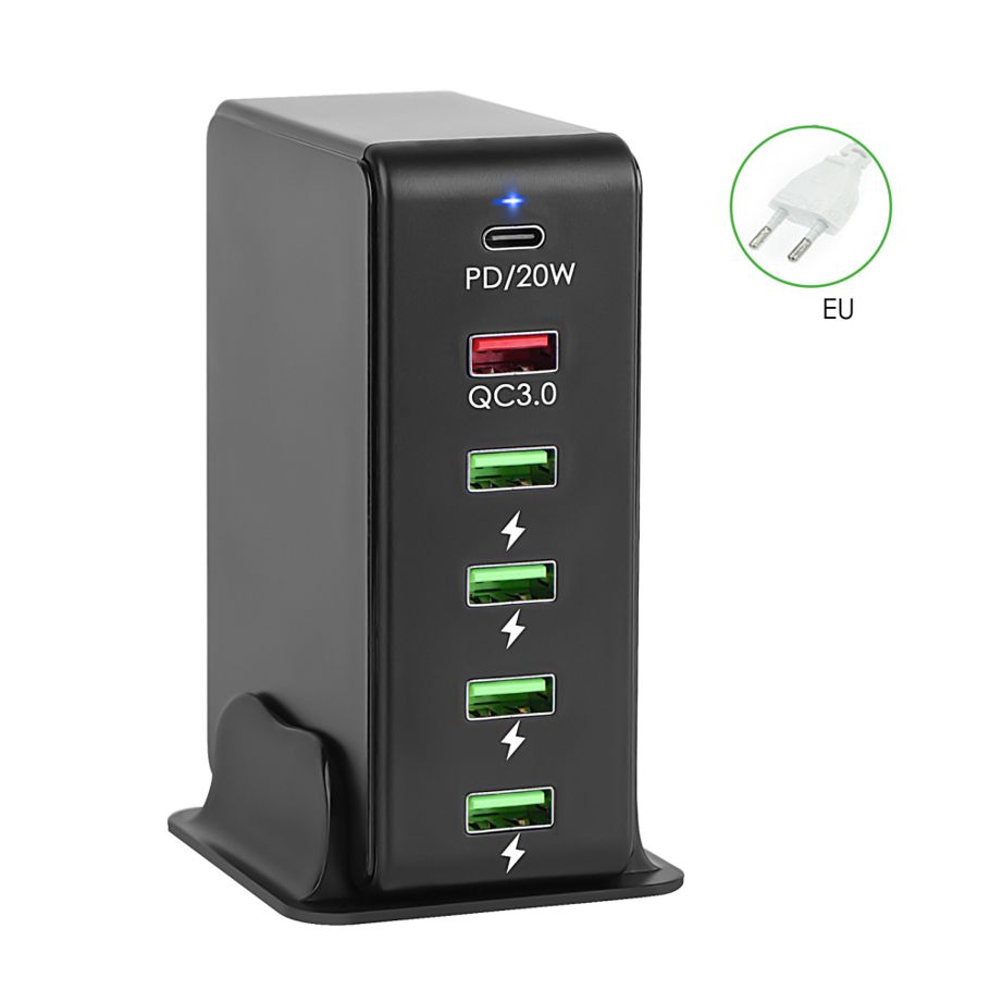 6 Port PD 20W QC3.0 Dual Protocol Fast Charge Multi-Function USB Fast Charger Multi-function Smart Adapter Charger for use