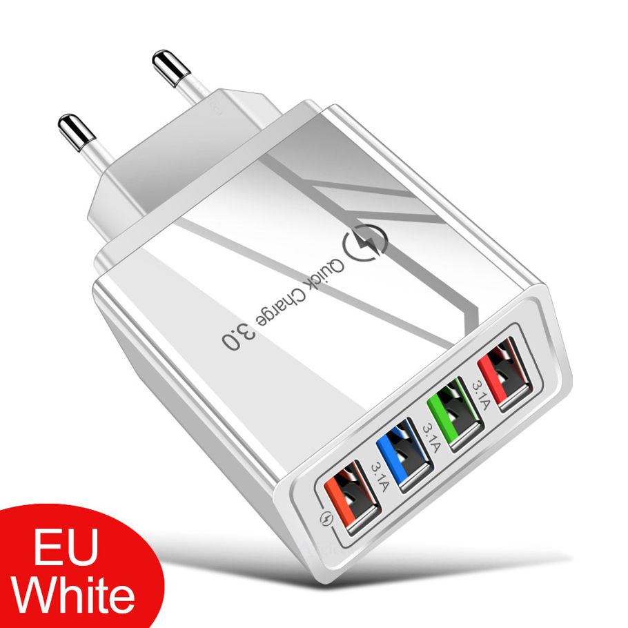 USB Charger For iPhone 12 pro 11 XR 4 Port Fast Wall Charger EU/US Plug Adapter for Samsung huawei 5V 3A Mobile Phone Charger