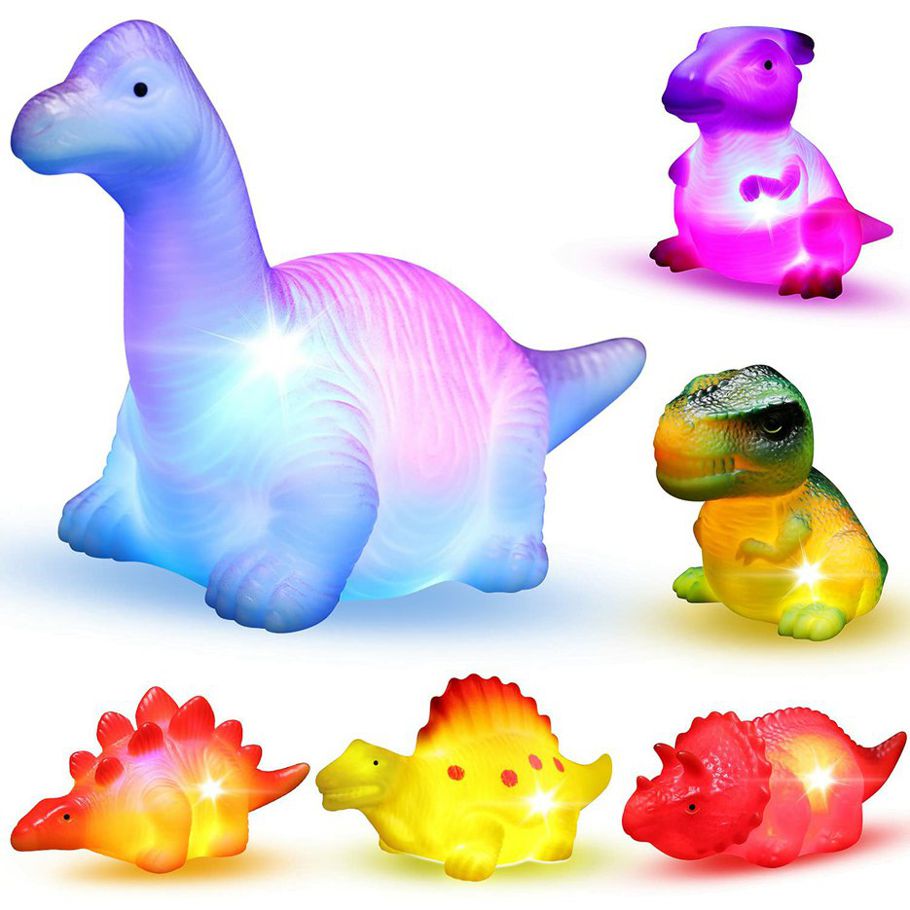6pcs Light-Up Floating Dinosaur Bath Toys Set For Toddler Water Bathtub Shower Pool Bath Toy For Children Preschool