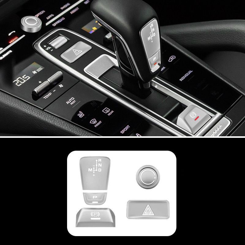 5Pcs Central Control Gear Panel P Handbrake Multimedia Knob Warning Light Button Sticker For-Porsche Cayenne 2018-2021